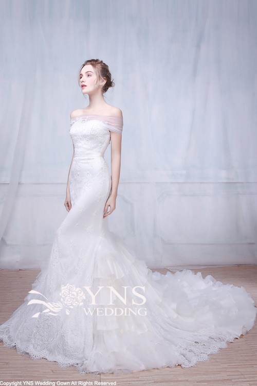 YNSウェディング取り外し可能マーメイドサテンドレスオフショルダー