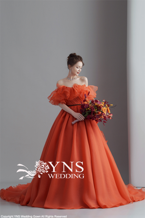 YNS wedding SR22320 オレンジ 赤系 グリッタードレス - ウェディング