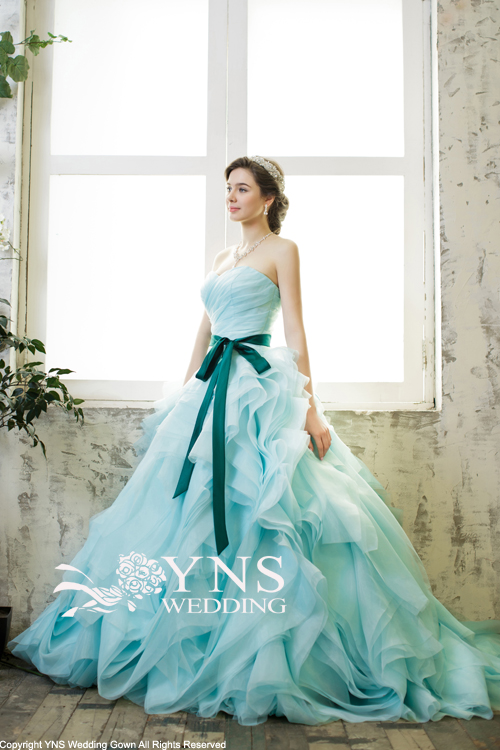 ウェディング　カラードレス　AIMER 9号 ブルーグリーン WEB限定】オーガンジーカラーロングドレス(M グリーン): AIMER